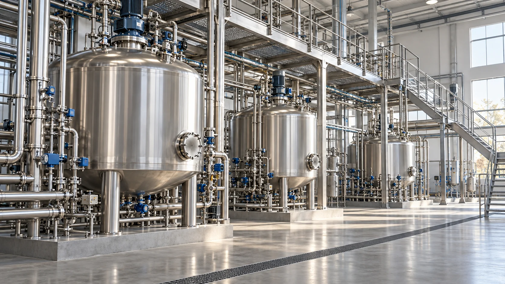 Stainless steel batch vessels and process piping